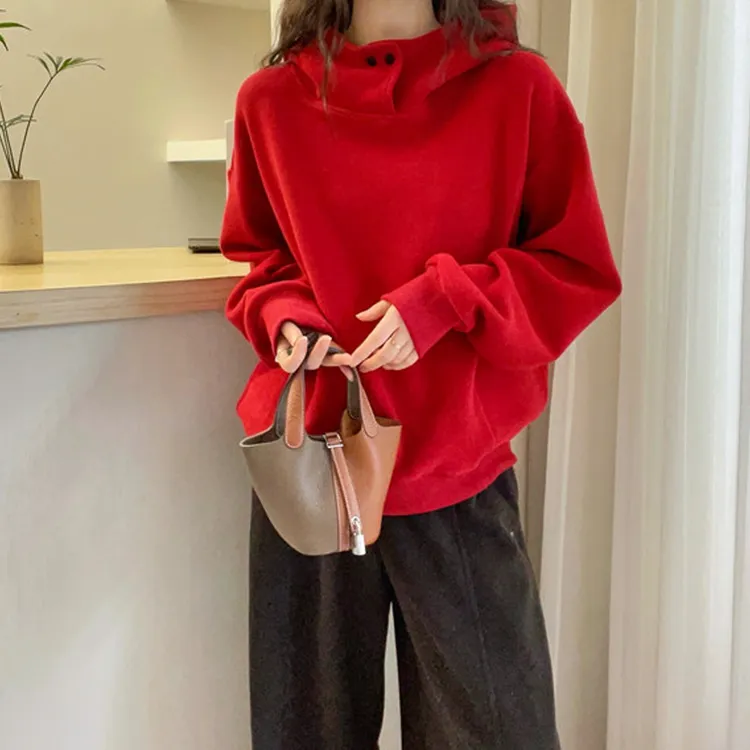 德绒磨毛宽松双面连帽长袖套头减龄休闲打底衫秋冬加厚新款卫衣女