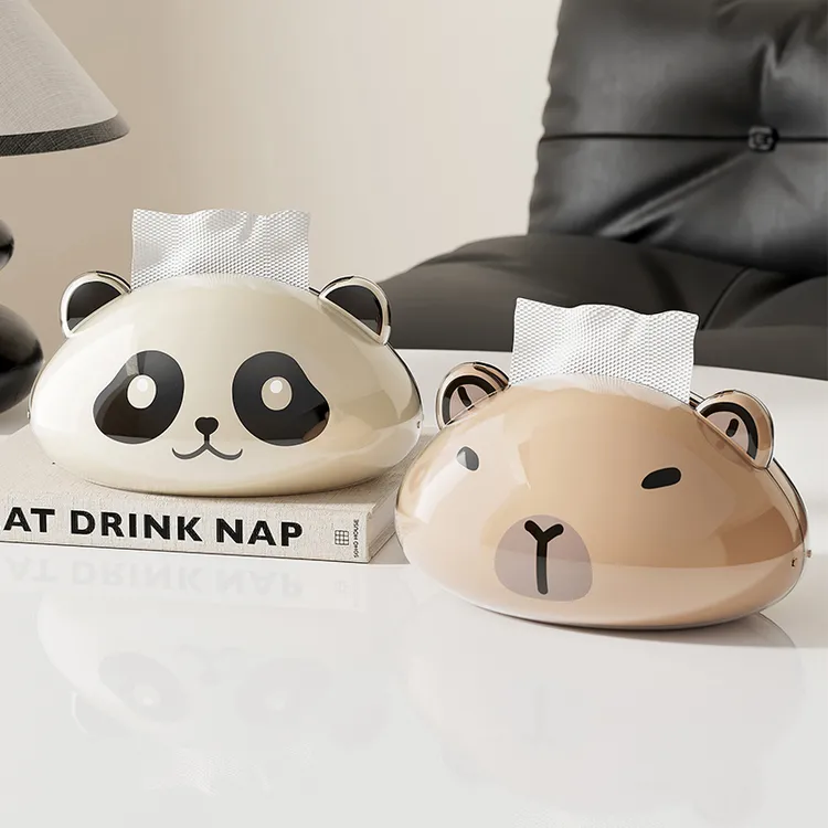 桌面纸巾盒客厅家用卡通熊猫卡皮巴拉卧室茶几创意可爱摆件抽纸盒