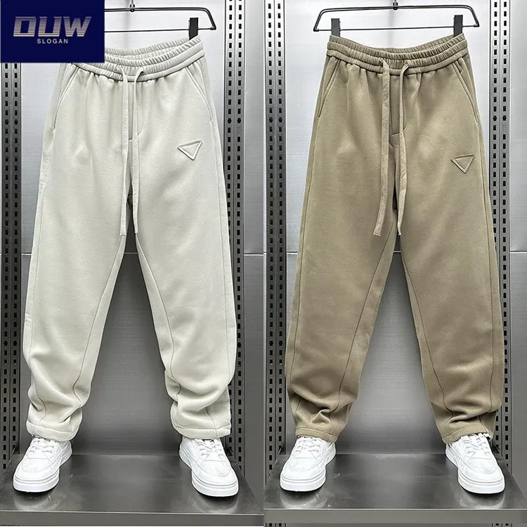 O.U.W2025初秋新款男士直筒长款运动休闲卫裤纯色抽绳松紧腰长裤