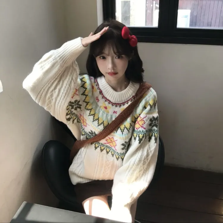 费尔岛毛衣女款2024新款冬季慵懒高级感超好看秋冬韩系针织衫上衣