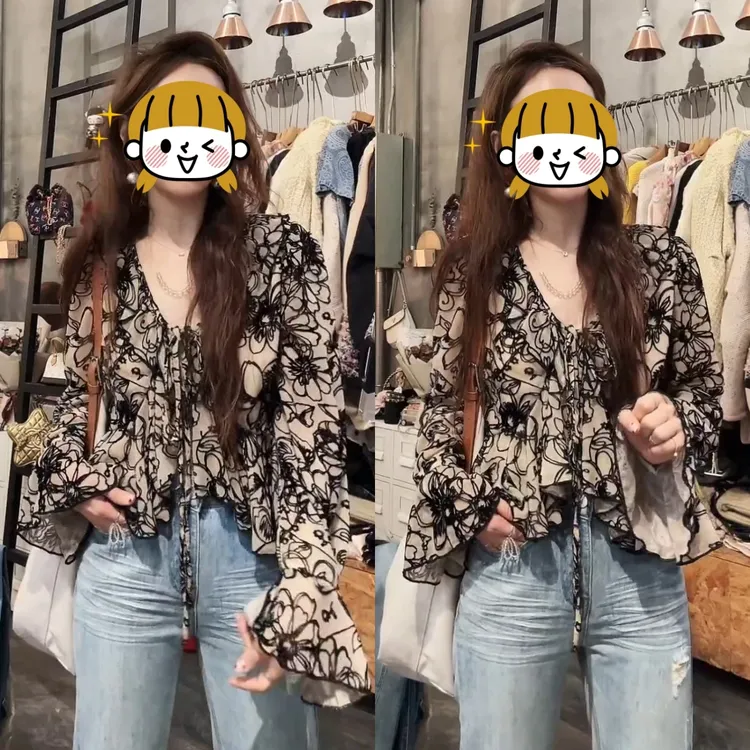 时尚法式长袖衬衫女春季新款气质显瘦设计感木耳边拼接百搭衬衣衫