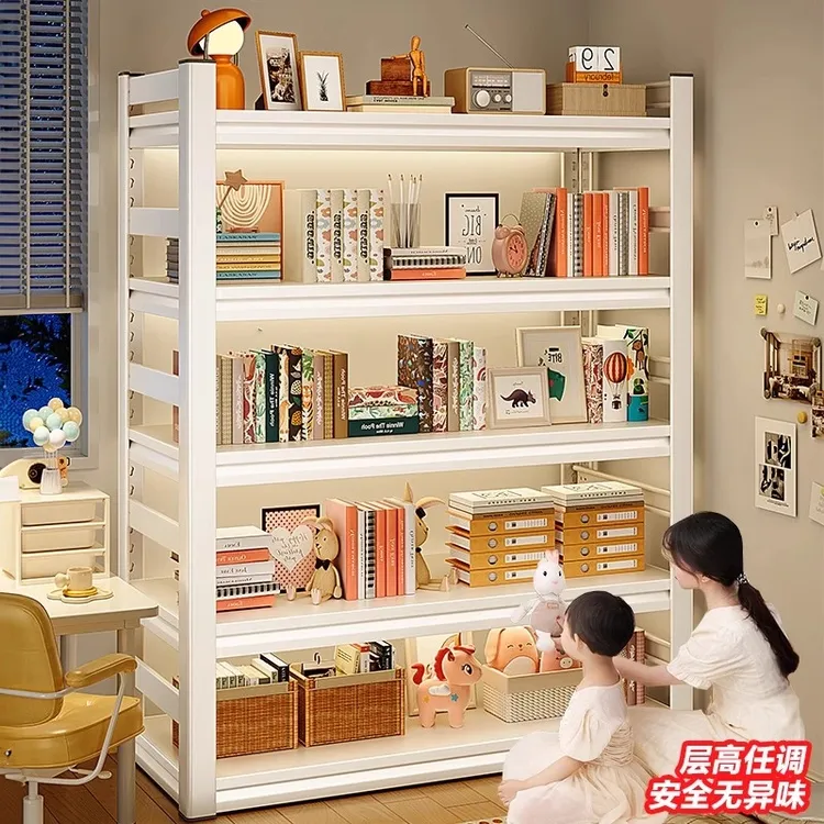 家用钢制书架简易多层落地一体靠墙置物书柜客厅收纳架子钢制货架