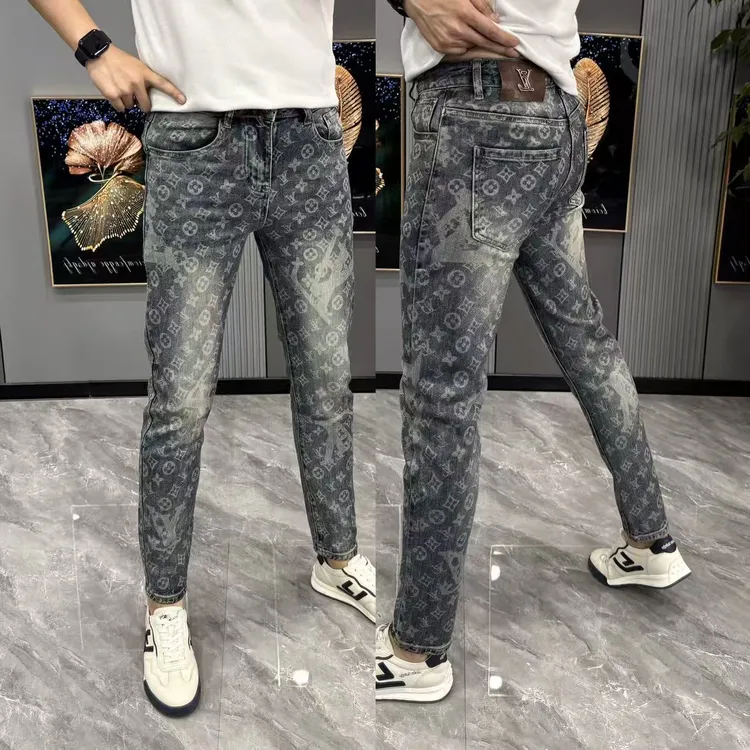 男士牛仔裤时尚男裤个性印花小脚牛仔裤牛仔裤男款爆款2025新款