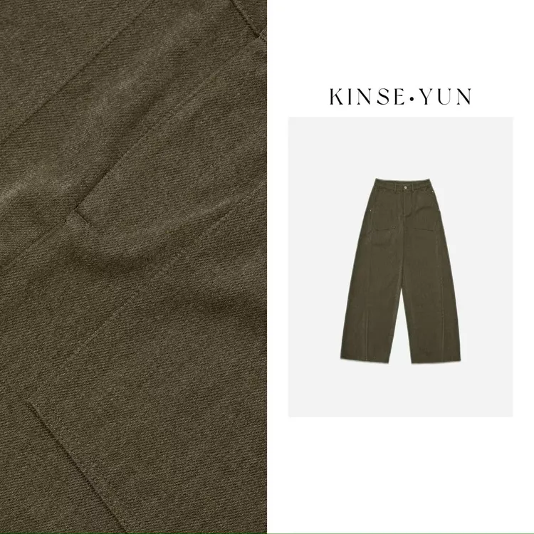 KINSE YUN『植绒裤』圆弧口袋a字版侧压线帅气直筒阔腿裤QD6550