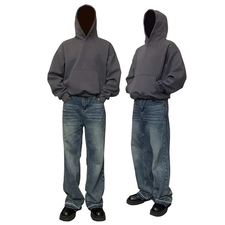 超短款纯色帽衫boxy版型420克秋季美式情侣宽松卫衣连帽卫衣男女