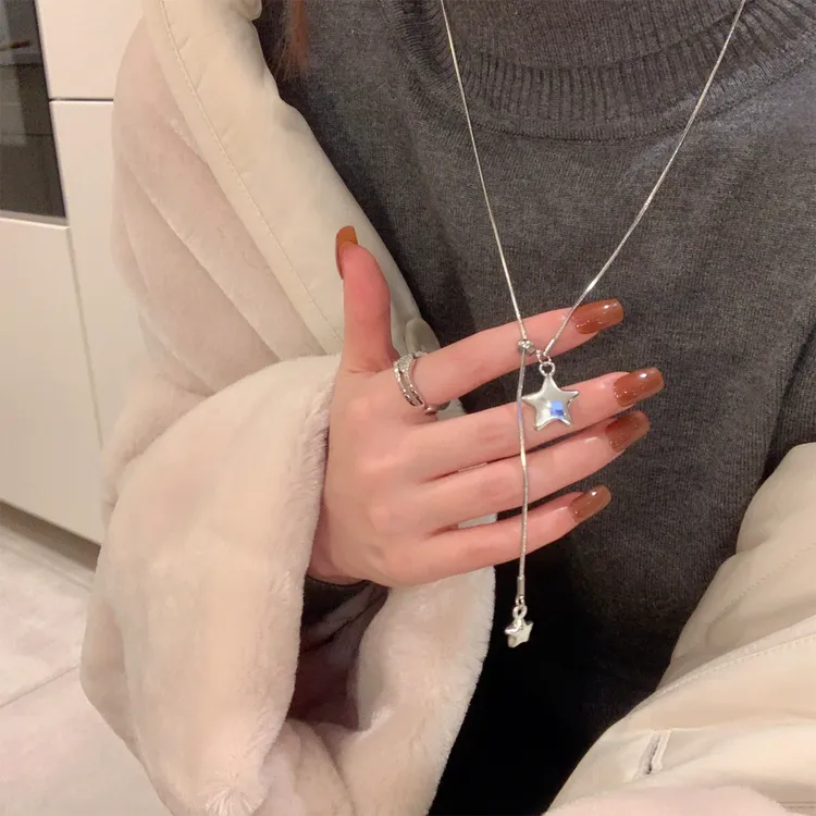 钛钢项链 秋冬韩系精致可抽拉星星项链女气质百搭长款毛衣链配饰