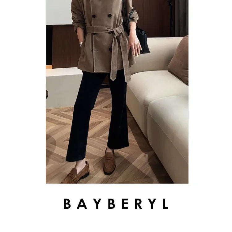 锁-BAYBERYL老贝植绒牛仔*微喇显瘦九分亲肤秋牛仔裤9XXK5I0243