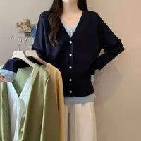 2025秋装胖mm大码女撞色休闲假两件宽松显瘦长袖针织上衣72057