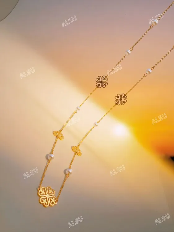 合金仿珍珠项链 ALSU原创经典新款多元素项链复古百搭时尚金色