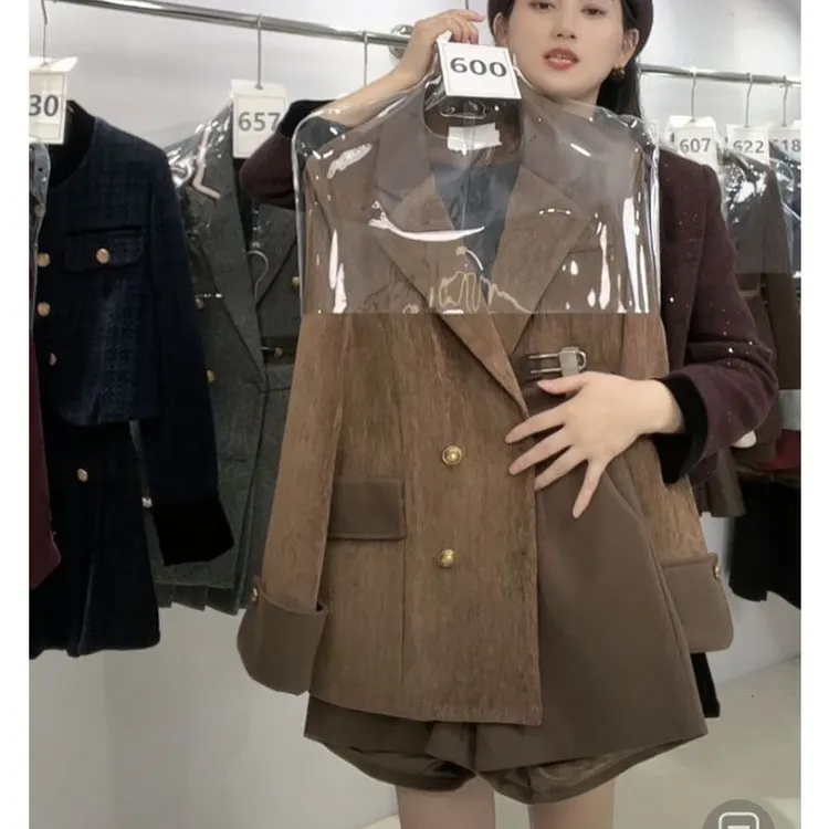 美拉德咖色拼接西装小香风外套女高级感韩系穿搭2025秋季