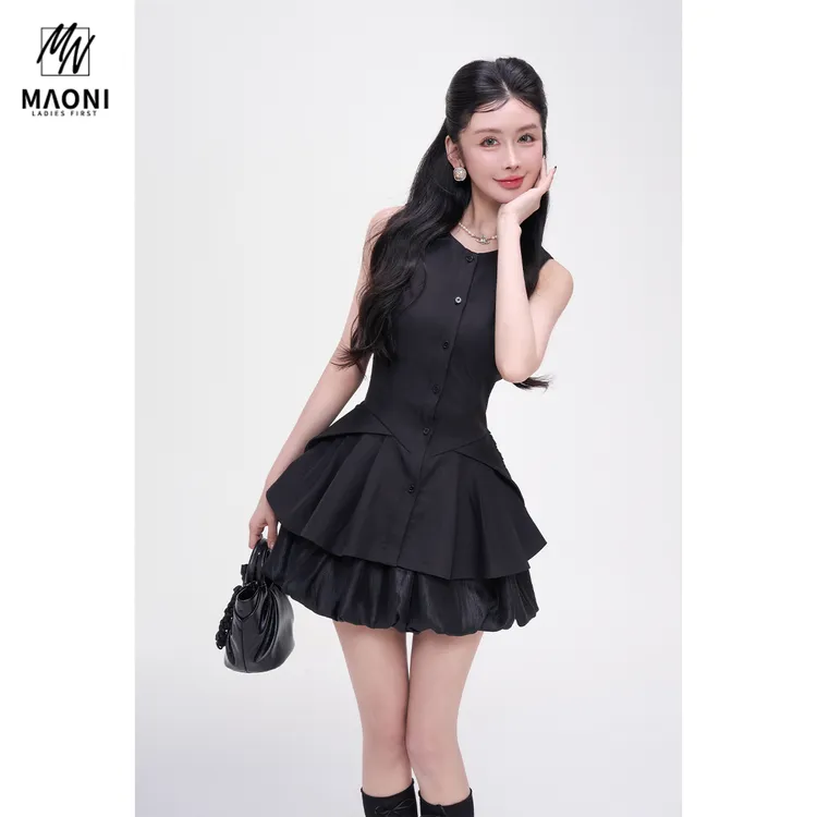 毛妮Peshe【压褶裙摆上衣】早春无袖蝴蝶结设计感高级马甲女L1510