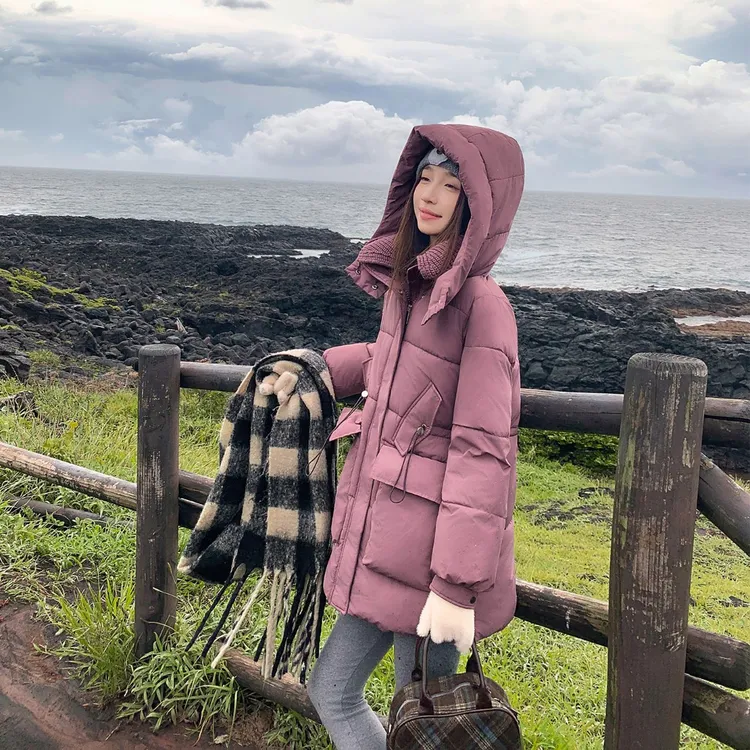 洋气新款针织翻领宽松棉衣棉服冬季百搭新款大码显瘦中长款棉袄女