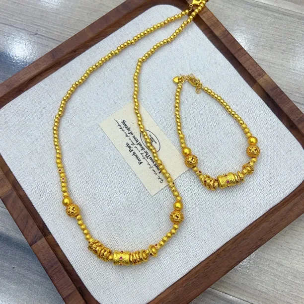 铜合金项链 新款时尚大方百搭气质个性古法两件套 项链 手链轻奢