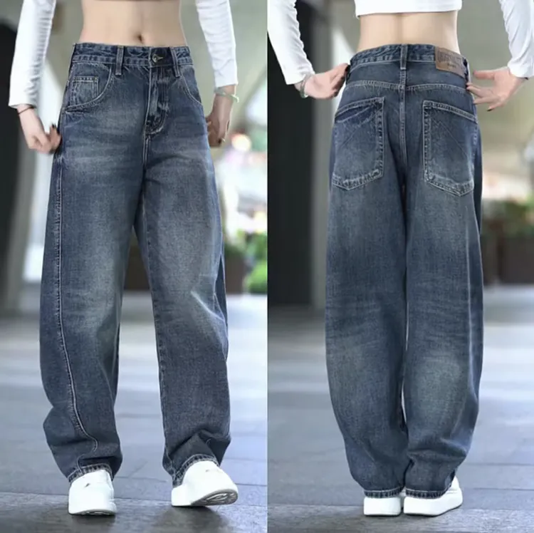 美式高街弯刀牛仔裤男秋冬季新款宽松阔腿长裤水洗复古休闲裤男款