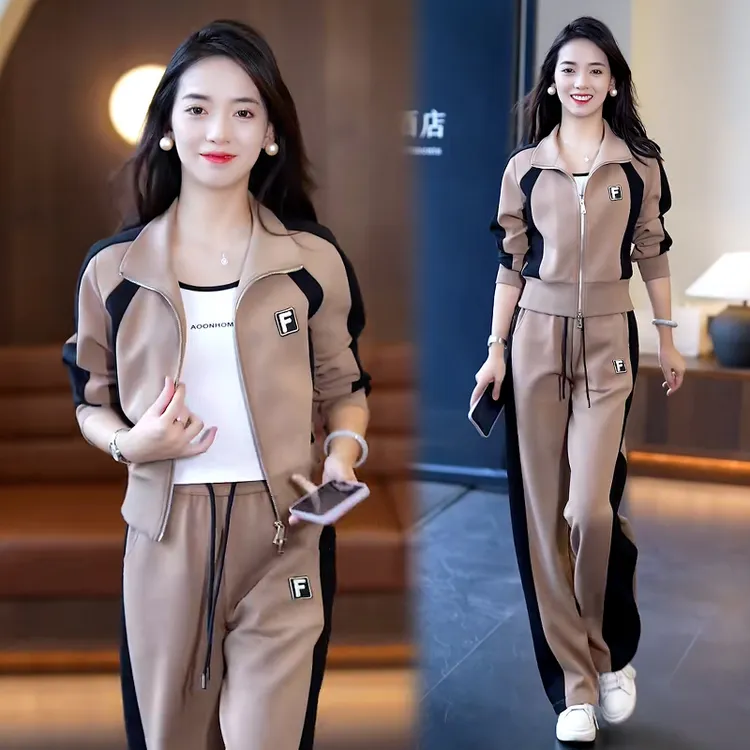 高含棉休闲运动服套装女2025春秋季新款时尚洋气卫衣阔腿裤两件套