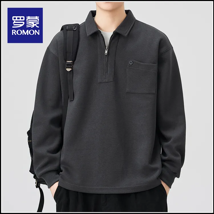 罗蒙半拉链卫衣男士2025新款秋季宽松潮流百搭青少年秋冬休闲上衣
