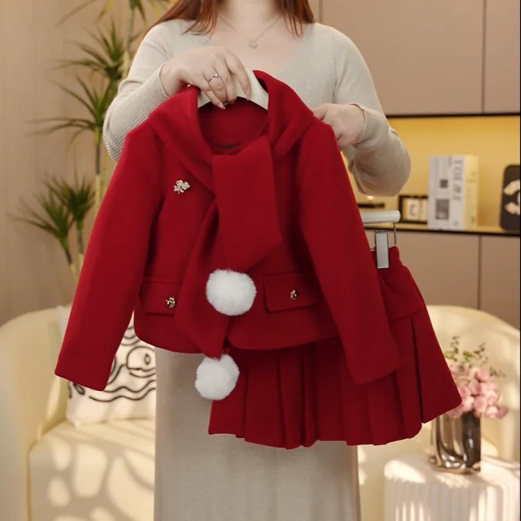 【糖宝魔豆】女童冬装加厚中式红色拜年服套装2025新款女孩棉服外套