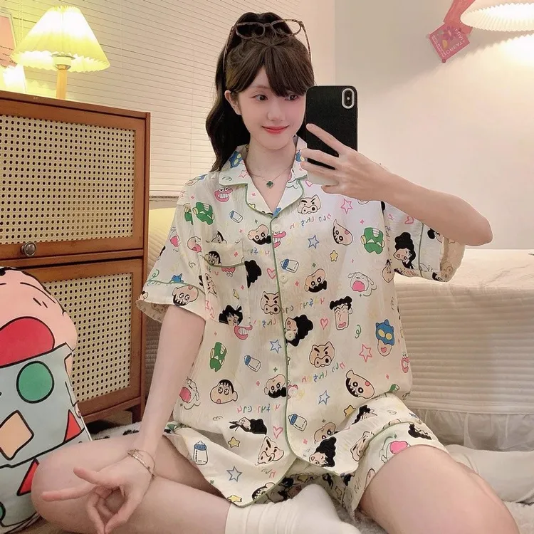 夏季睡衣女凉感冰丝短袖加肥加大码胖MM200斤甜美可爱家居服套装