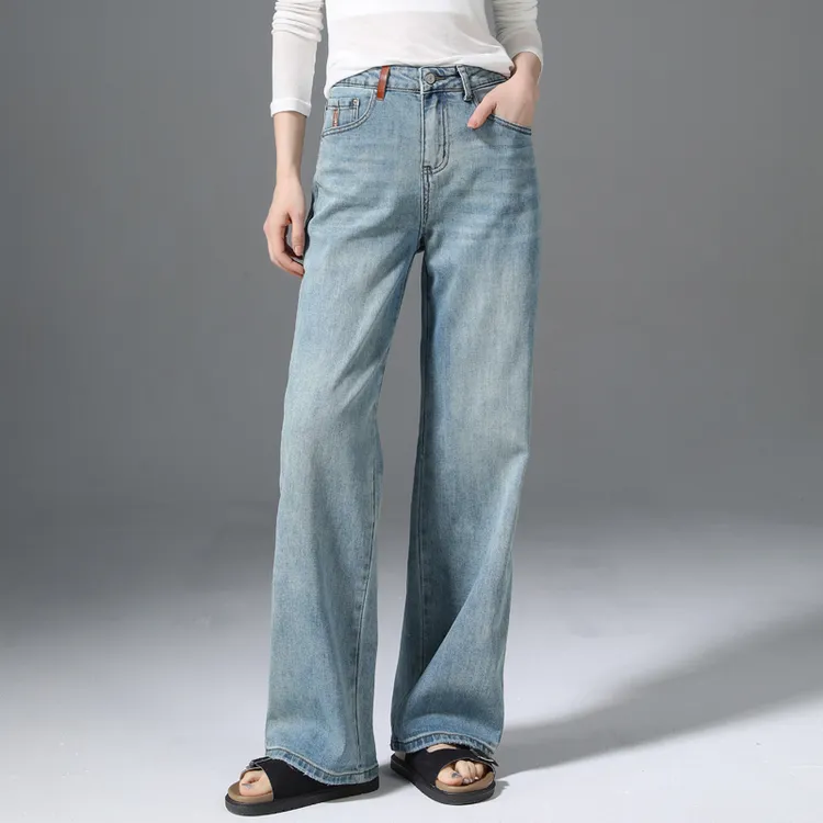 浅色阔腿牛仔裤女2025新款春秋高腰显瘦小个子休闲裤子窄版直筒裤