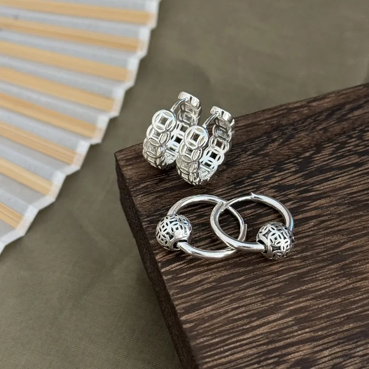 唐人 【转动珠】耳环独特绝美百搭素款防过敏素圈时来转