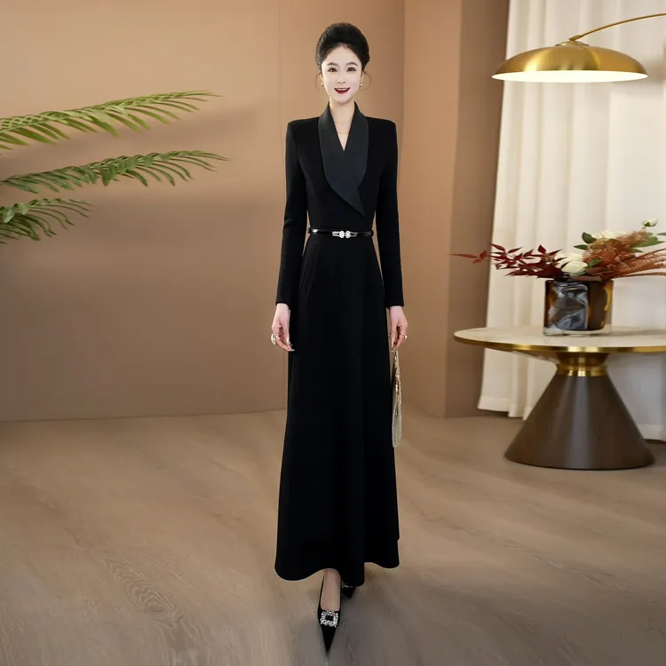 气质显瘦连衣裙2025年秋冬加绒加厚保暖收腰过膝大摆长裙272