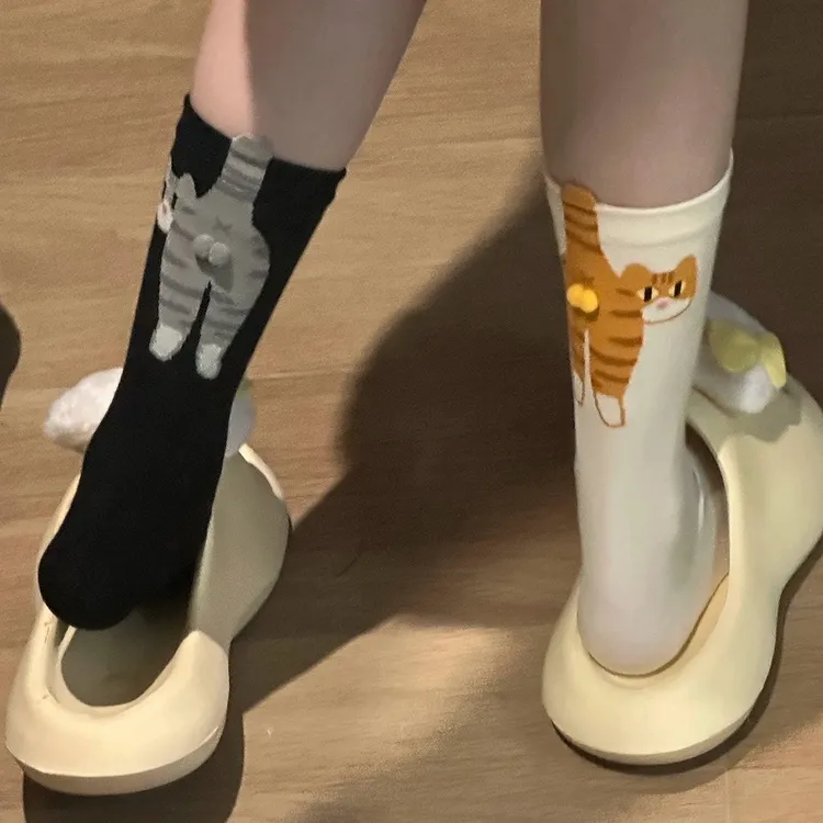 搞怪可爱猫咪堆堆袜子女中筒袜ins风春夏新款袜子可爱猫咪叮叮当