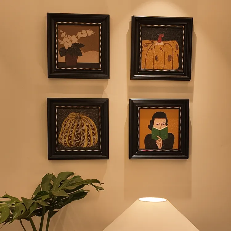 小金土豆砂岩画小众风格组合装饰画高级感玄关餐厅卧室床头四联画