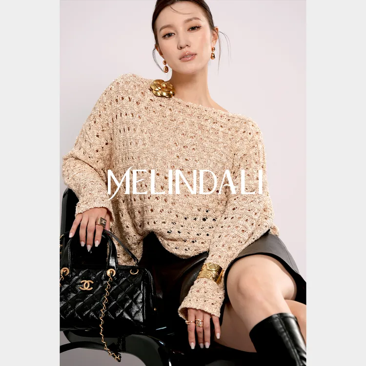 Melinda Li【香系浅金】私服复古优雅金丝亮片纱镂空上衣针织毛衣