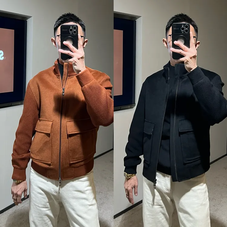【嵿奢狠货】秋冬 L*P绵羊毛山羊绒立领飞行员短款毛呢夹克外套男士