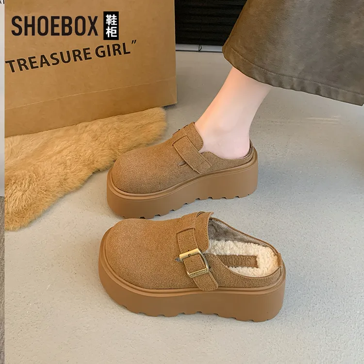 SHOEBOX鞋柜厚底勃肯鞋女2025新款秋冬加绒棉拖鞋博肯包头半拖