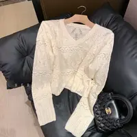 Here(雪泥甜心）小香风镂空长袖针织衫秋季上衣