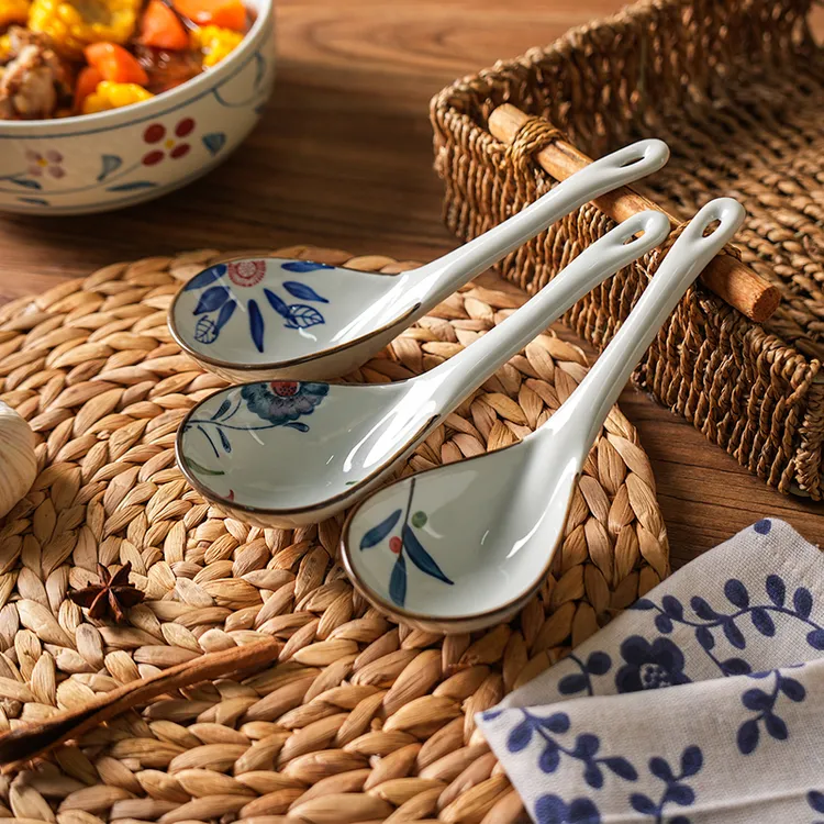 舍里复古陶瓷汤勺家用大号盛汤的个人粥勺子高档精致小喝汤匙饭勺