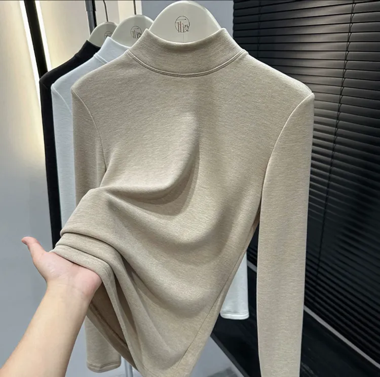 450克加绒加厚 半高领加绒打底衫保暖内搭高级感立领罗纹T恤上衣
