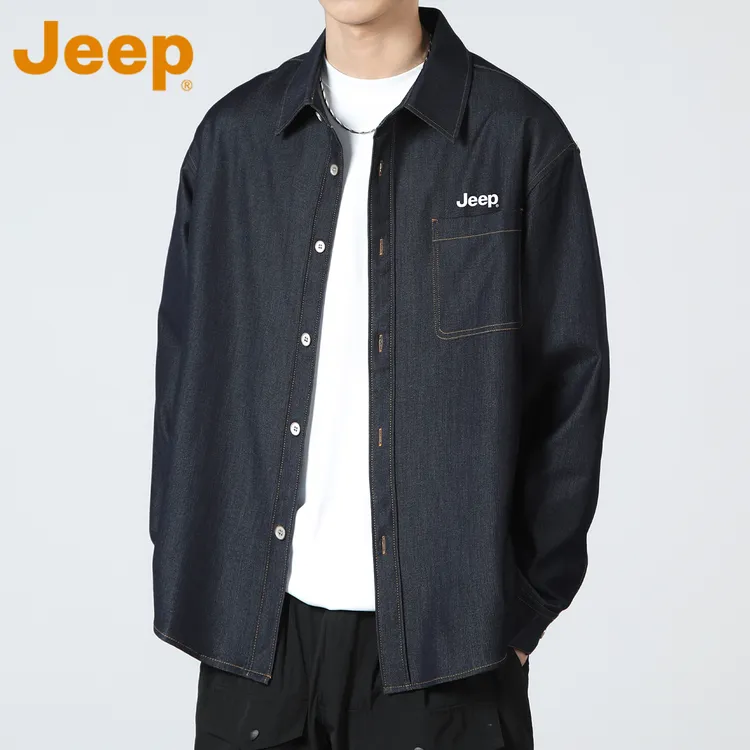 JEEP吉普牛仔工装衬衫男士2025新款春秋季宽松休闲水洗长袖上衣服