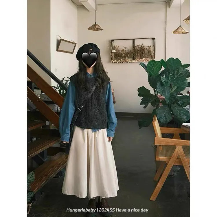 7120高级感美拉德穿搭马甲衬衫半身裙套装女秋季时尚休闲