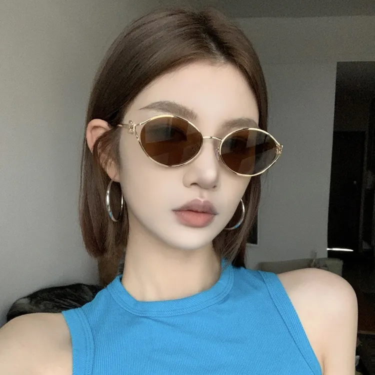 复古高级感金丝椭圆墨镜潮方圆脸显瘦欧美辣妹风太阳镜女防紫外线
