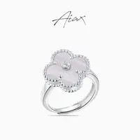 AIAX 925银 镀K金 经典轻奢立体百搭幸运四叶戒指TSS7189