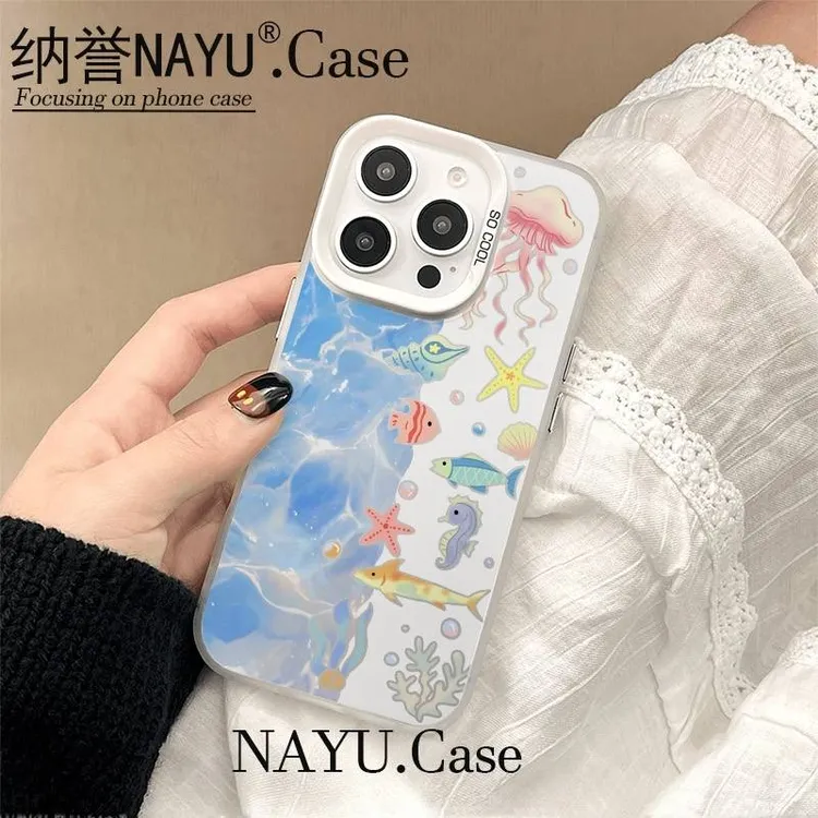 水纹海底动物彩银壳适用于iPhone苹果16手机壳iPhone华为oppo小米
