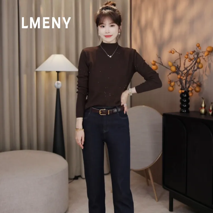LMENY“微光细闪”轻暖包裹~亮片半高领软糯亲肤显瘦针织衫25CM025