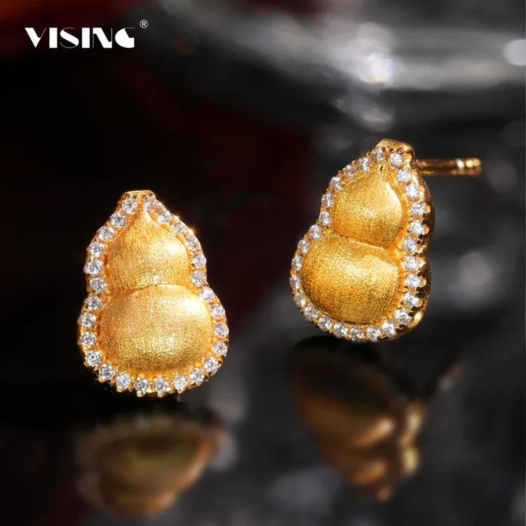 925银合成锆石耳饰 【福利】VISING黄金色葫芦耳钉耳饰拉丝工艺百搭