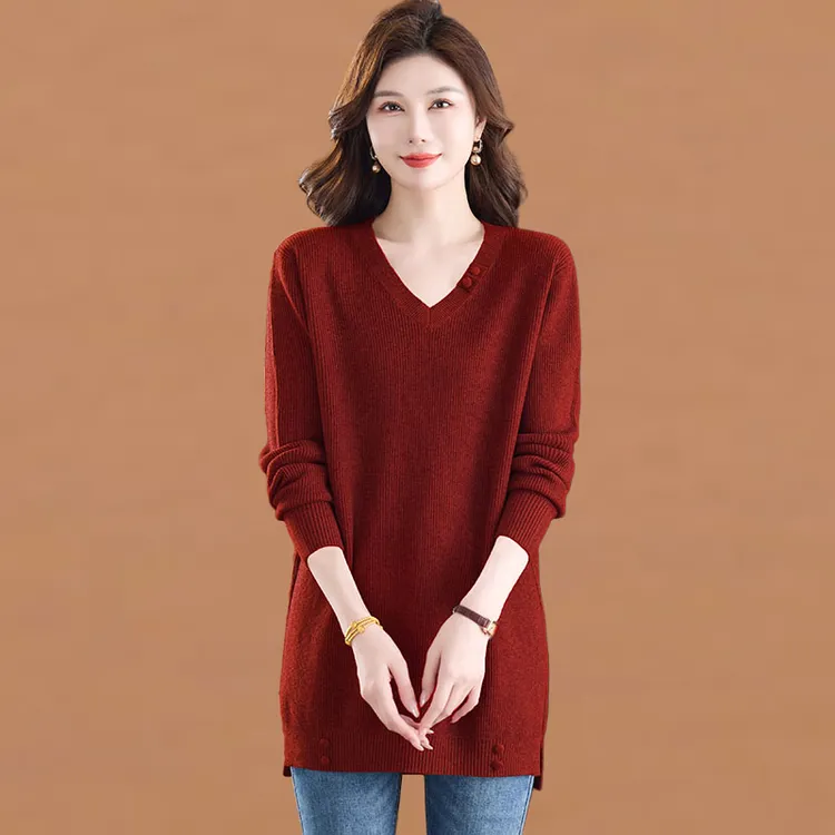 秋冬2025新款中长款毛衣女遮屁股内搭V领气质宽松显瘦针织连衣裙