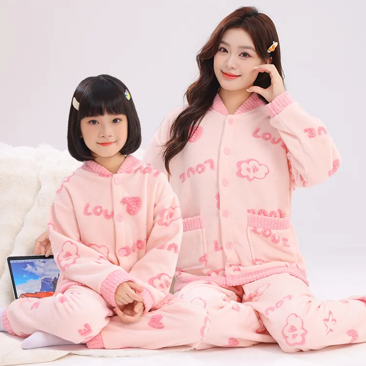 儿童睡衣男女童秋冬珊瑚绒法兰绒加绒加厚中大童青少年学生家居服