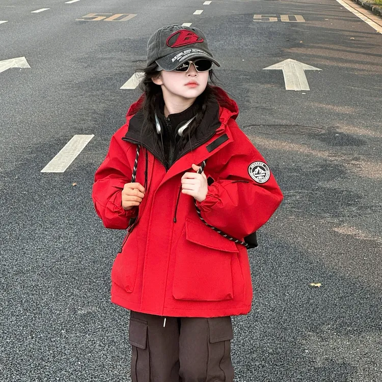 女童冲锋衣三合一可拆卸秋冬2025新款大童工装外套防风防水户外服