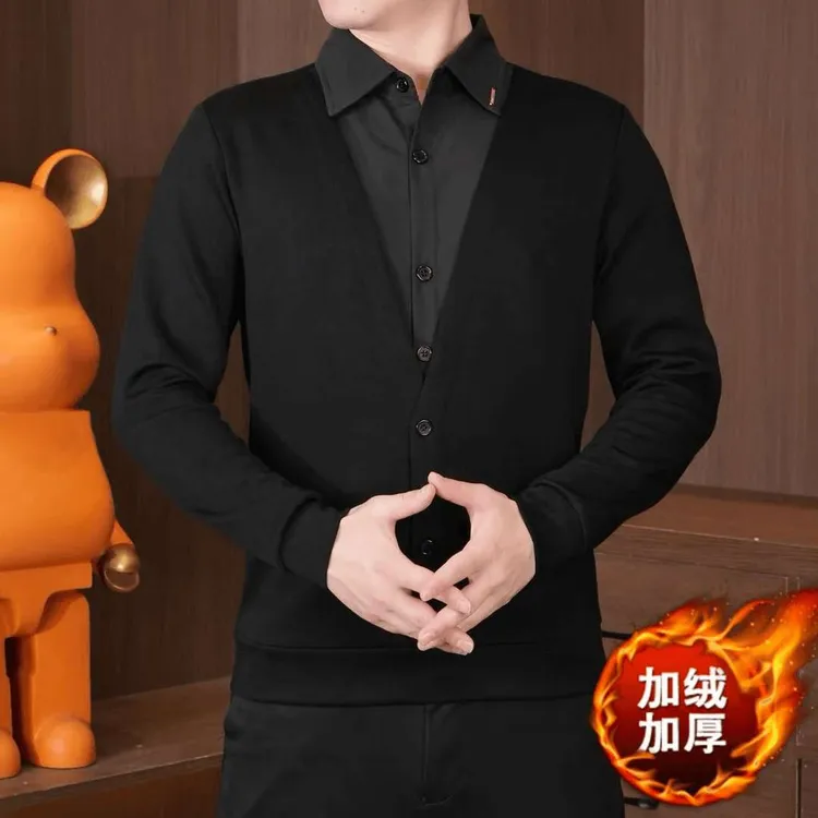 男士新款高档假两件欧版休闲帅气轻奢时尚潮流卫衣保暖秋冬季长袖