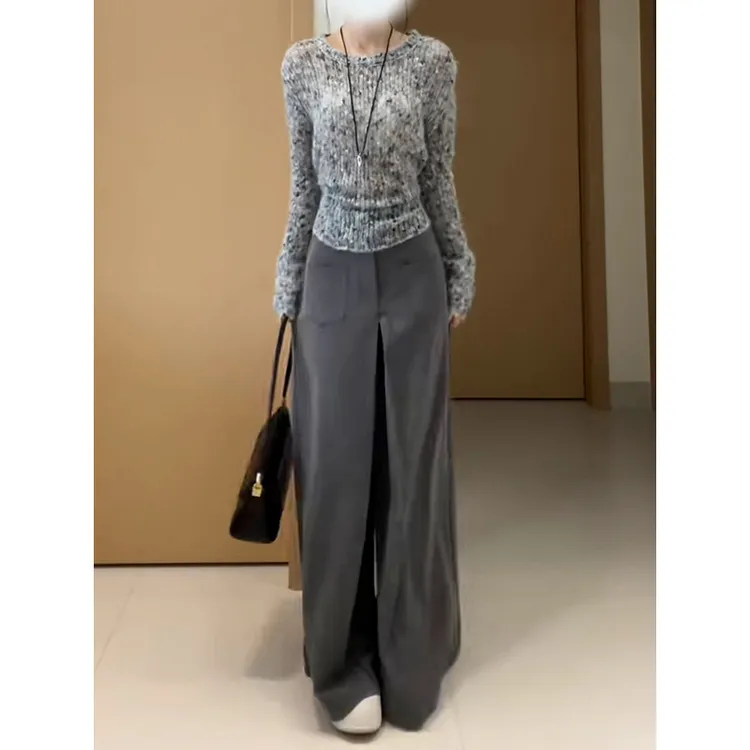 洋气时髦气质轻熟风裙套装2026春季新款圆领设计感长袖上衣+裤子