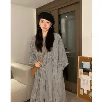 圆圆 【压褶长衫】长袖宽松格子设计感肌理褶皱长衬衫  YY 5675