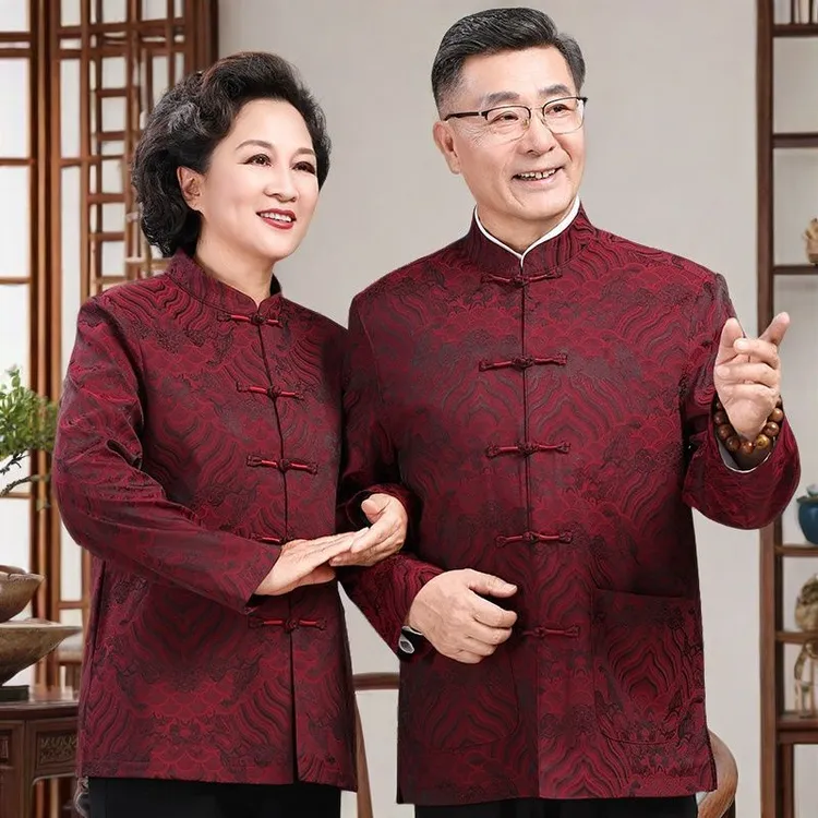 春秋中老年夹克情侣装中式爷爷奶奶过寿生日外套中国风爸妈婚宴装