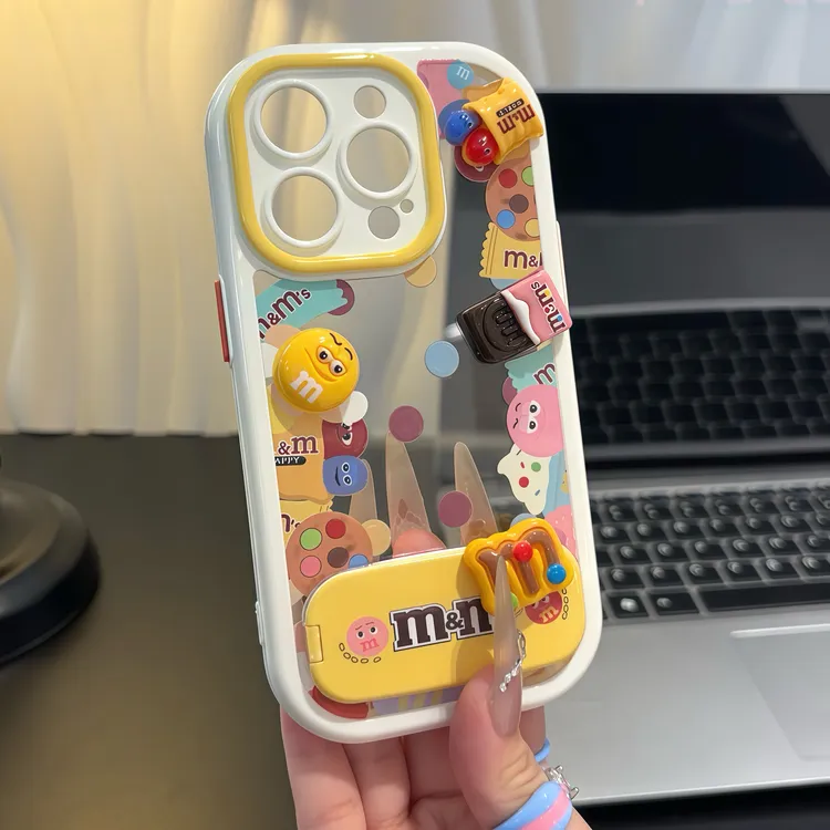 立体M豆公仔支架适用苹果16手机壳iPhone15小米14vivoppo华为p70