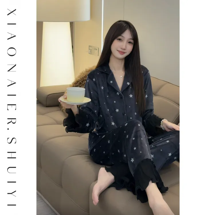 【情侣款】秋冬海岛绒男女款长袖长裤显瘦高级气质可外穿套装