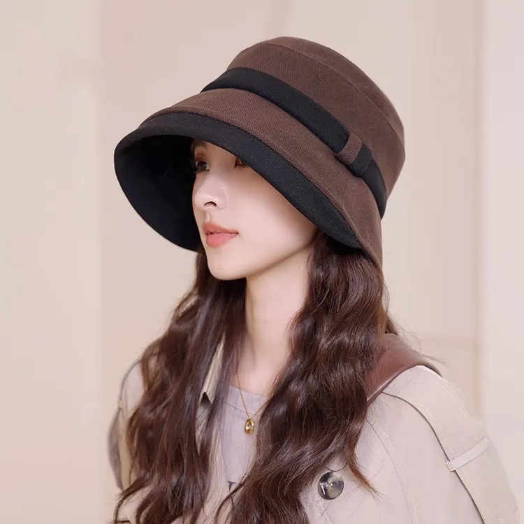 秋冬季渔夫帽子女高级百搭帽子加厚保暖优雅礼帽出游水桶盆帽